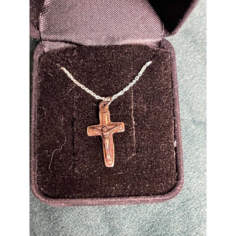 925 Sterling Silver Necklace Crucifix Cross Pendant Italy 18 Inch - Picture 2 of 6